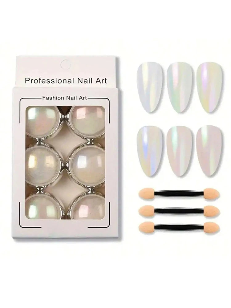 1 Set White Chrome Powder Pearl Chrome Metal Mirror Effect Nail Art Creation Painting DIY 6 Colors Vue 1set