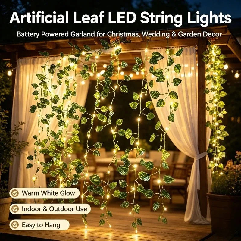 2M Artificial Leaf LED String Lights, 20 LED Battery Operated Flower Garland Fairy Lights for Party Garden Decor Vue
