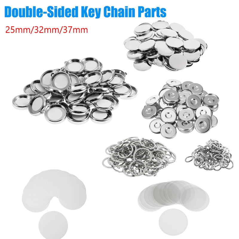 50Pcs/Set DIY Double-Side Key Parts Ring Badge Button Making Parts 25mm 32mm 37mm Round Badge Keychain Pendant DIY Material Vue