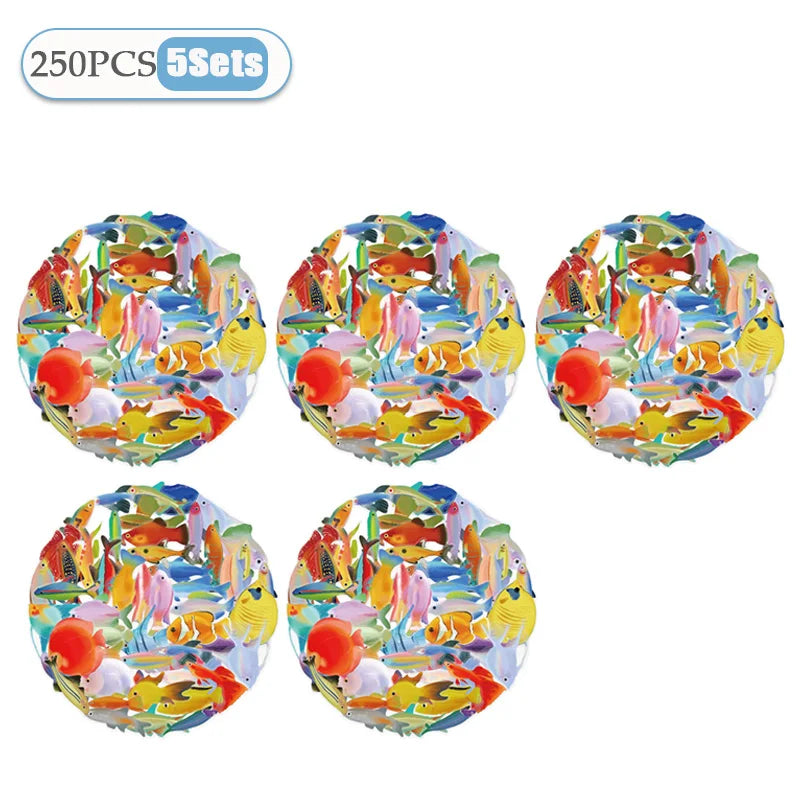 50-1000PCS Cartoon Waterproof Fish Transparent Stickers Art DIY Laptop Decal Cartoon Phone Graffiti Sticker Skateboard Luggage Vue 5Sets-250PCS As shown