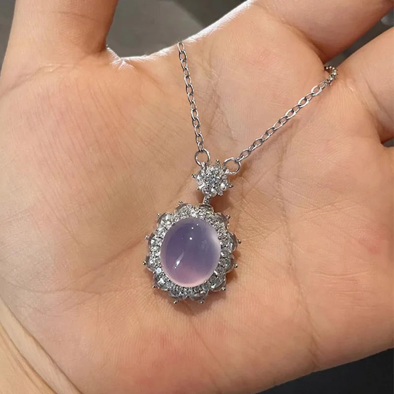 Huitan Purple Opal Cubic Zirconia Flower Pendant Necklace Pendant Necklace Vue