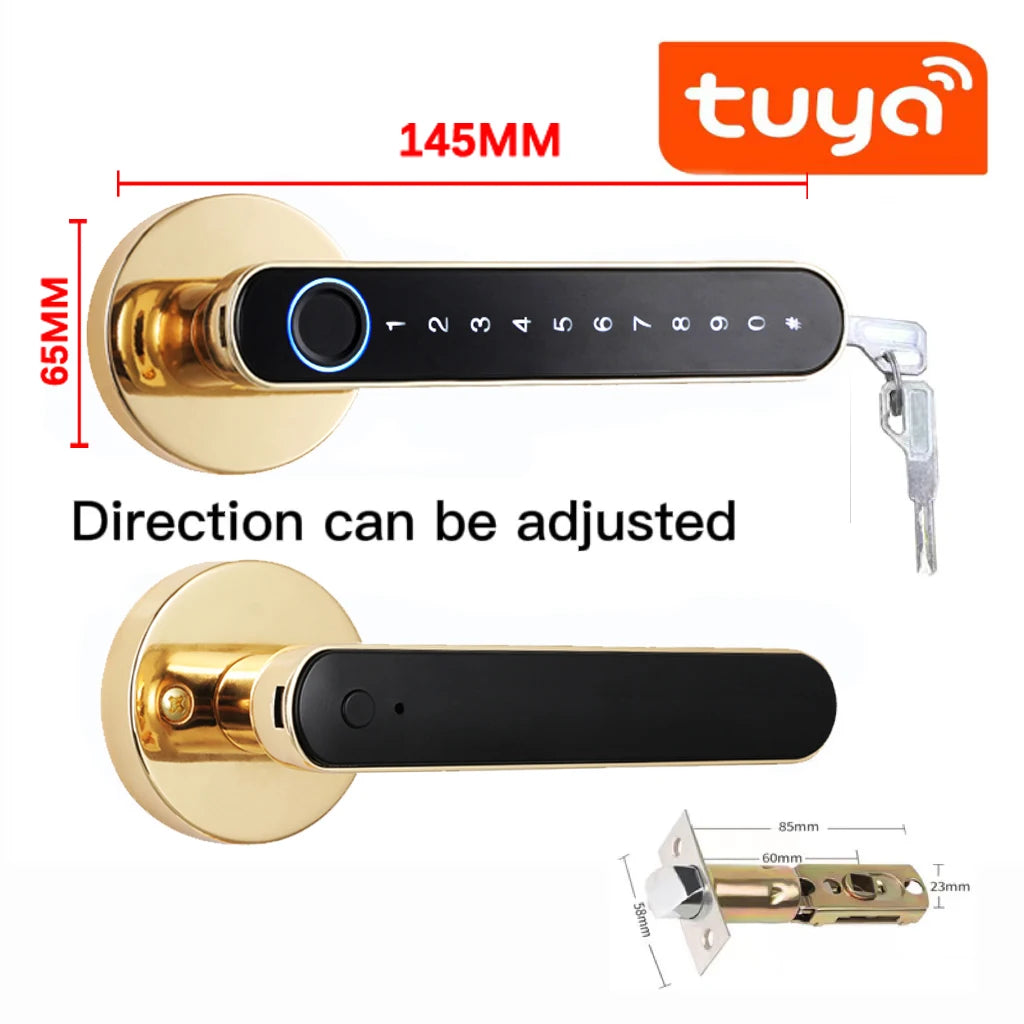 Smart Door Handle Fingerprint Password Digital Lock Tuya App Keyless Entry for Doors Smart Electronic Lock Vue T8gold