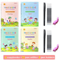 4PCS Reusable Magic Practice Copybook Kids Grooves Calligraphy Handwriting Learning Preschool Tracing Book with Pen for Boy Girl Vue 4 PCS copybook set