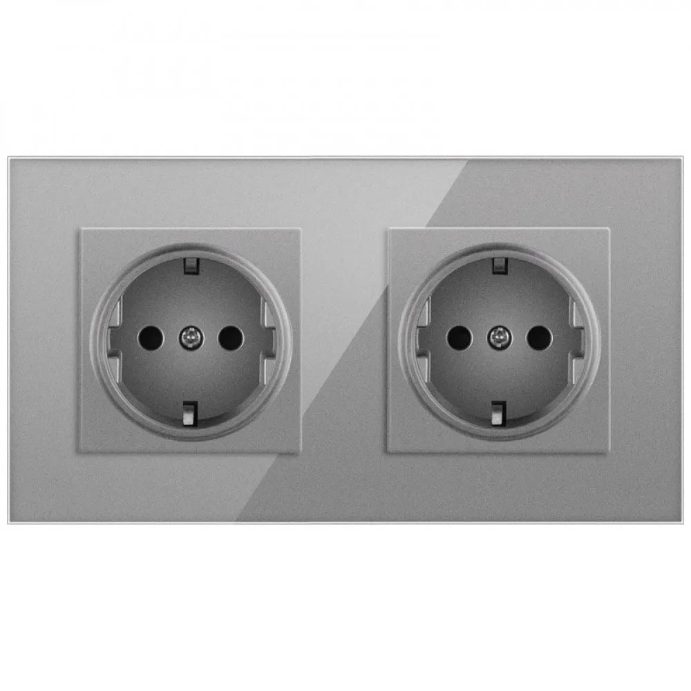 2 Way Crystal Glass Wall Panel Power Socket Plug 16A European Standard Power Socket 157mm*86mm PC Flame Retardant Power Socket Vue