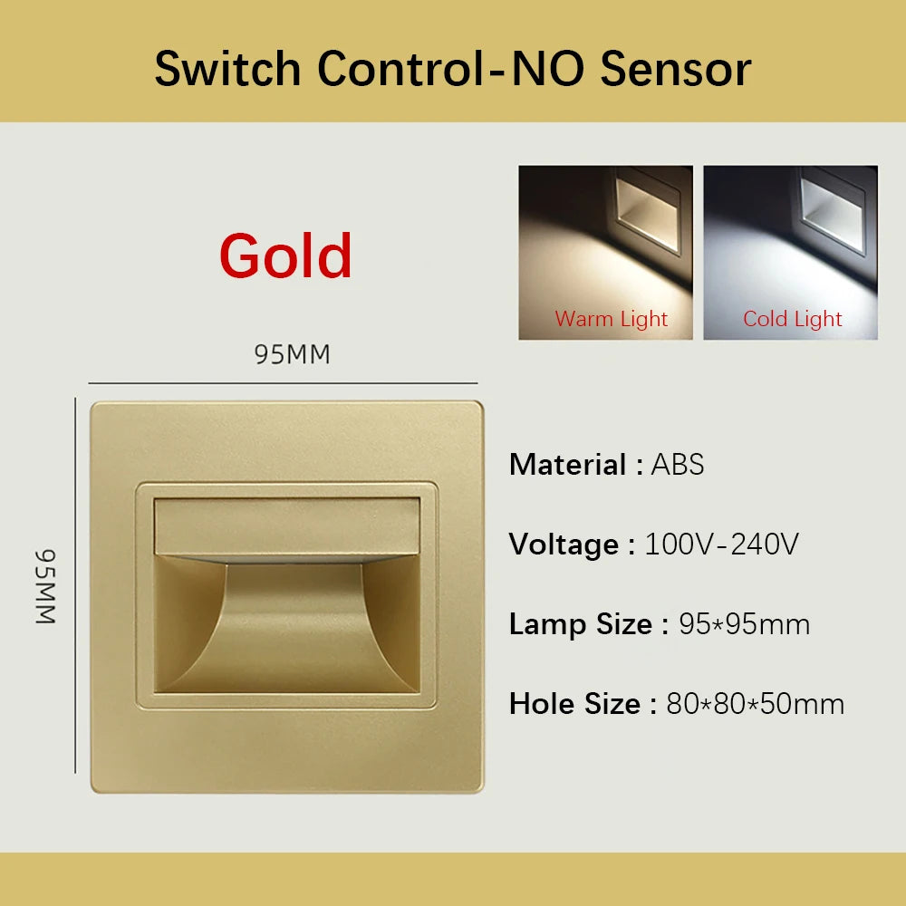 SANDIY Recessed LED Stair Light with Motion Sensor & Voice Control Recessed LED Wall Light Vue No Sensor Gold Light with Box China Mainland|Warm White (2700-3500K)|3W