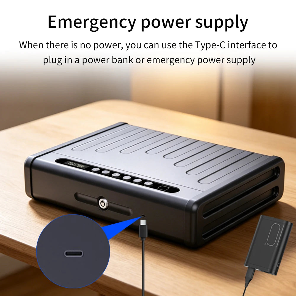 Biometric Bluetooth Security Storage Lockbox Support Tuya APP LED Light Capacity Battery Multi Unlock Modes Built-in Shockproof Vue