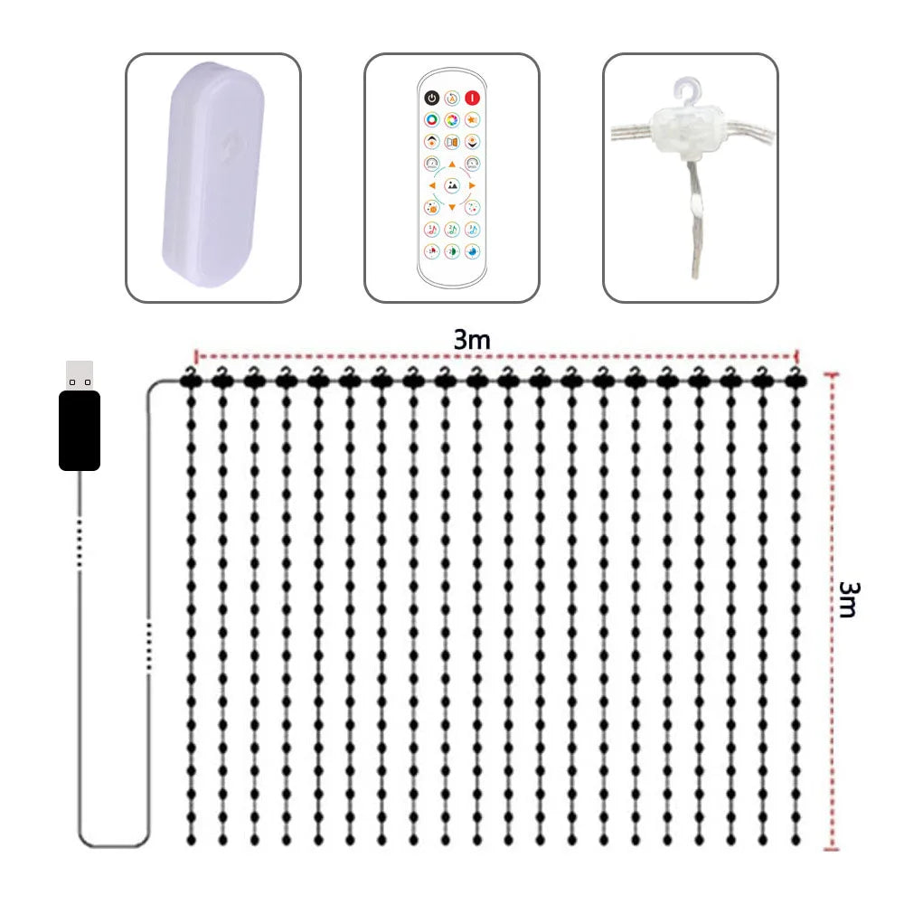 Smart Curtain Lights RGB IC 400LEDs DIY Graphic Display Suitable for Christmas Curtain Decorative Light Strings Vue