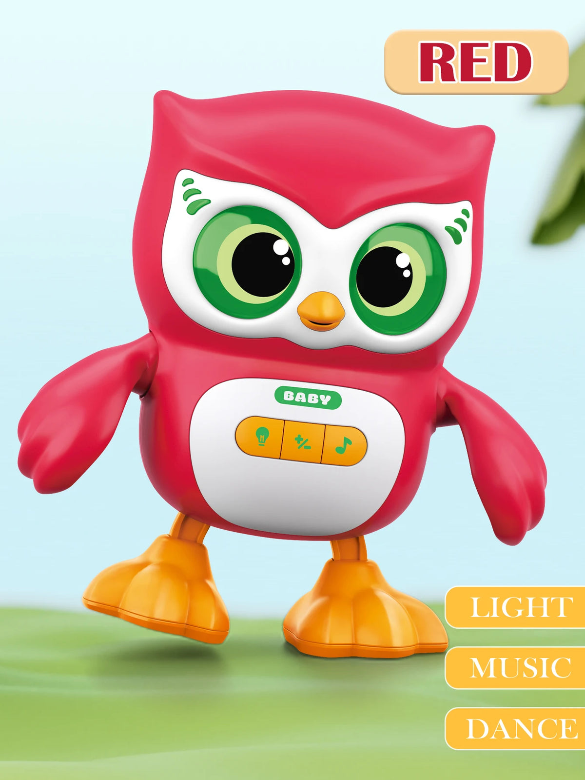 Cute Animals Electronic Toy, Owl Duck Pet with Music Light Dancing Adjustable Volume Moving Robot Mode for Children Vue Red