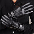 Men Winter PU Leather Black Gloves Button Warm Mittens Outdoor Sports Driving Skiing Men's Windproof Gloves Winter Supplies Vue one size