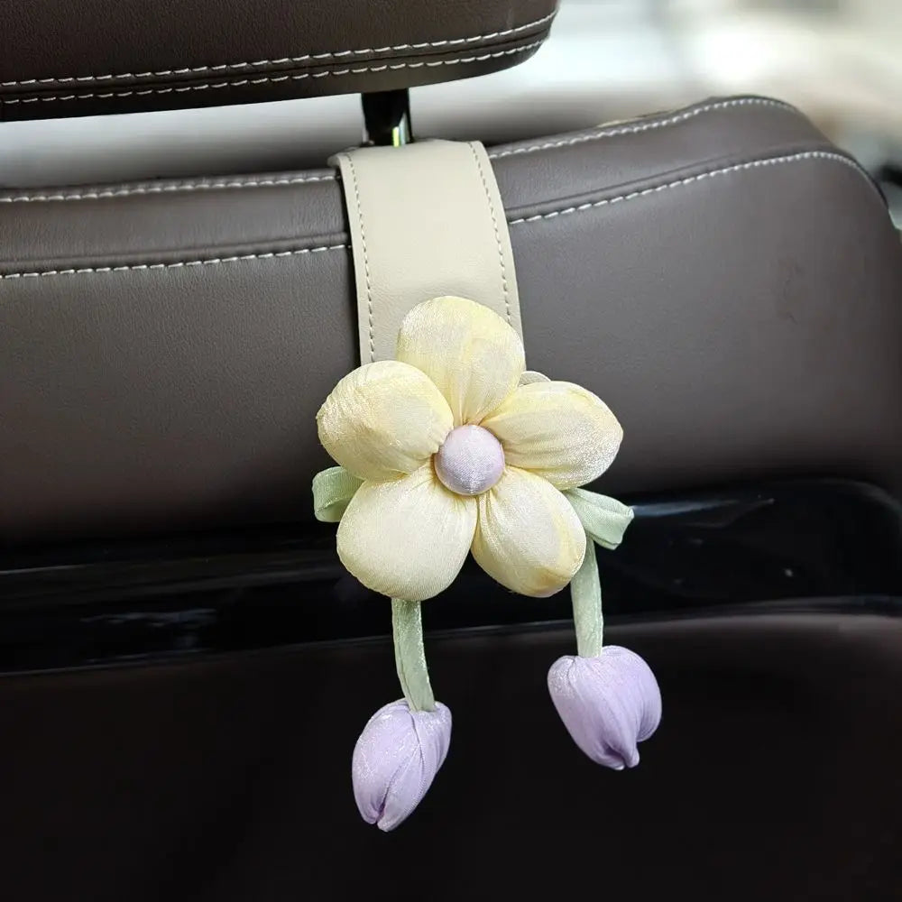 Portable Car Back Seat Hooks Leather Decorative Automotive Storage Hanger Space Saver Cute Tulip Flower Car Hooks Family Car Vue