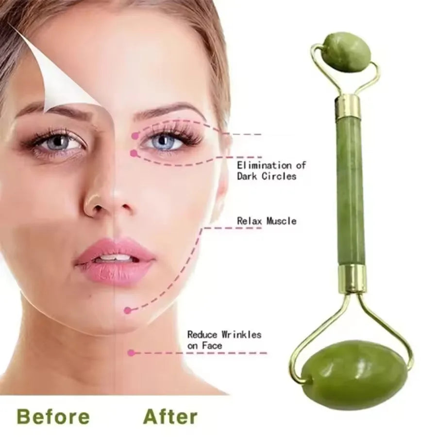 Natural Rose Jade Roller Face Massage Gua Sha Board Jade Massager Body Facial Eye Scraping Acupuncture Face Lift Vue