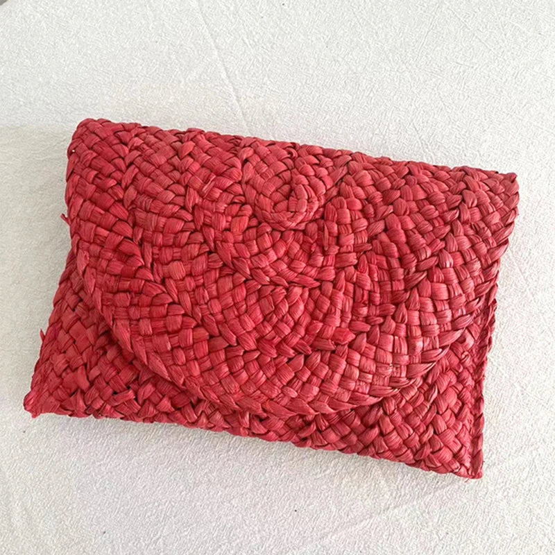 Women Fashion Flap Envelope Bags Summer Beach Bag Handmade Wallet Vue red 25x2x15cm