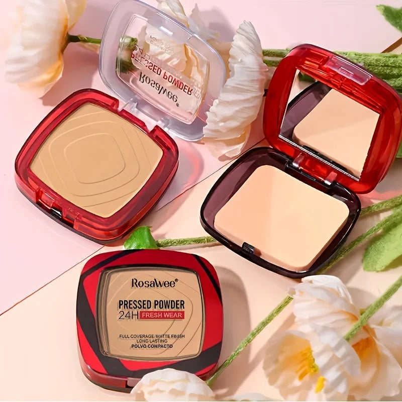 Matte Full Coverage Pressed Powder Foundation With Puff Applicator, 24H Fresh Wear Matte Weightless Finishing Powder Makeup Vue