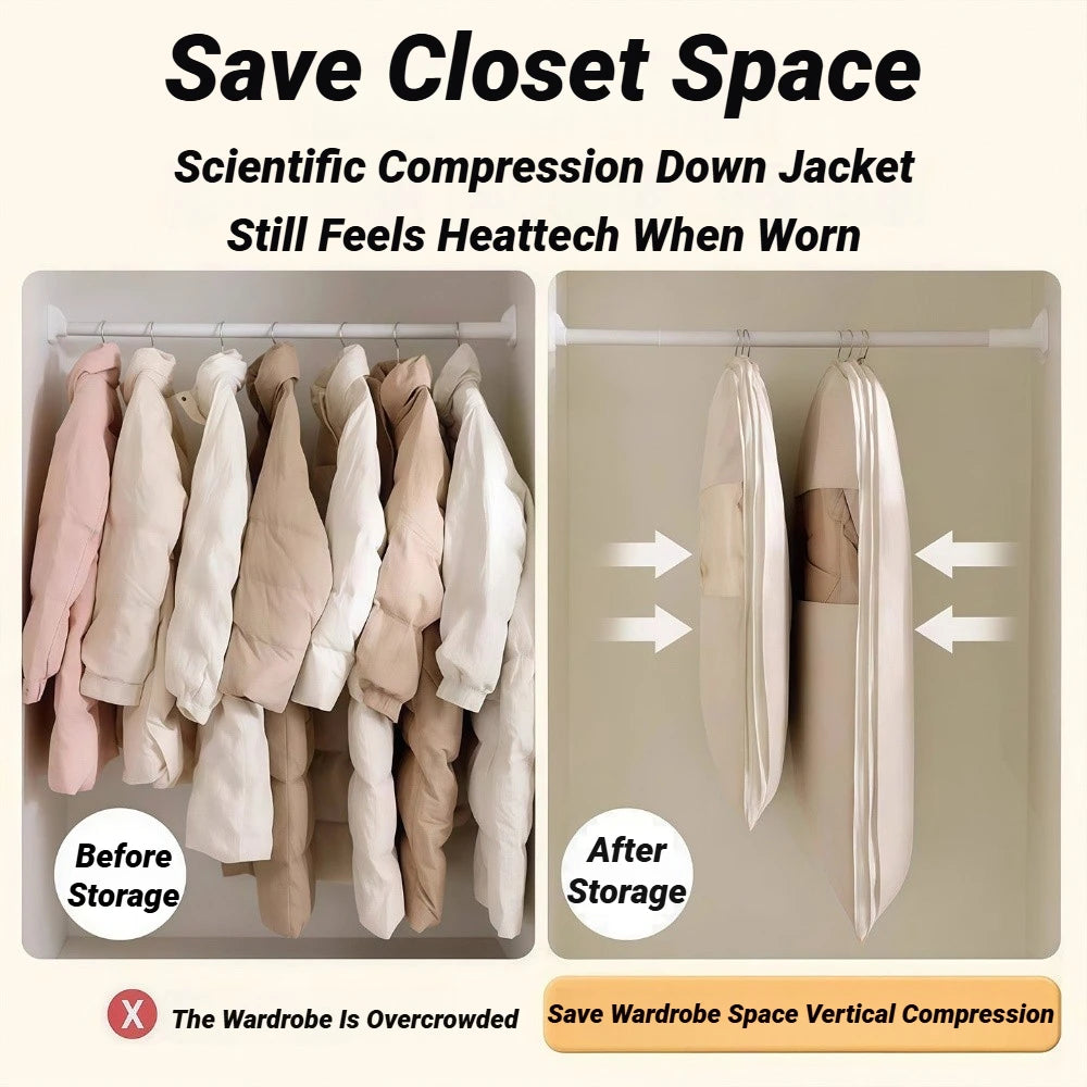 Hanging Down Jacket Compression Storage Bag Visible Dust Cover Household Clothes Organizer for Wardrobe Closet Space Saver Vue