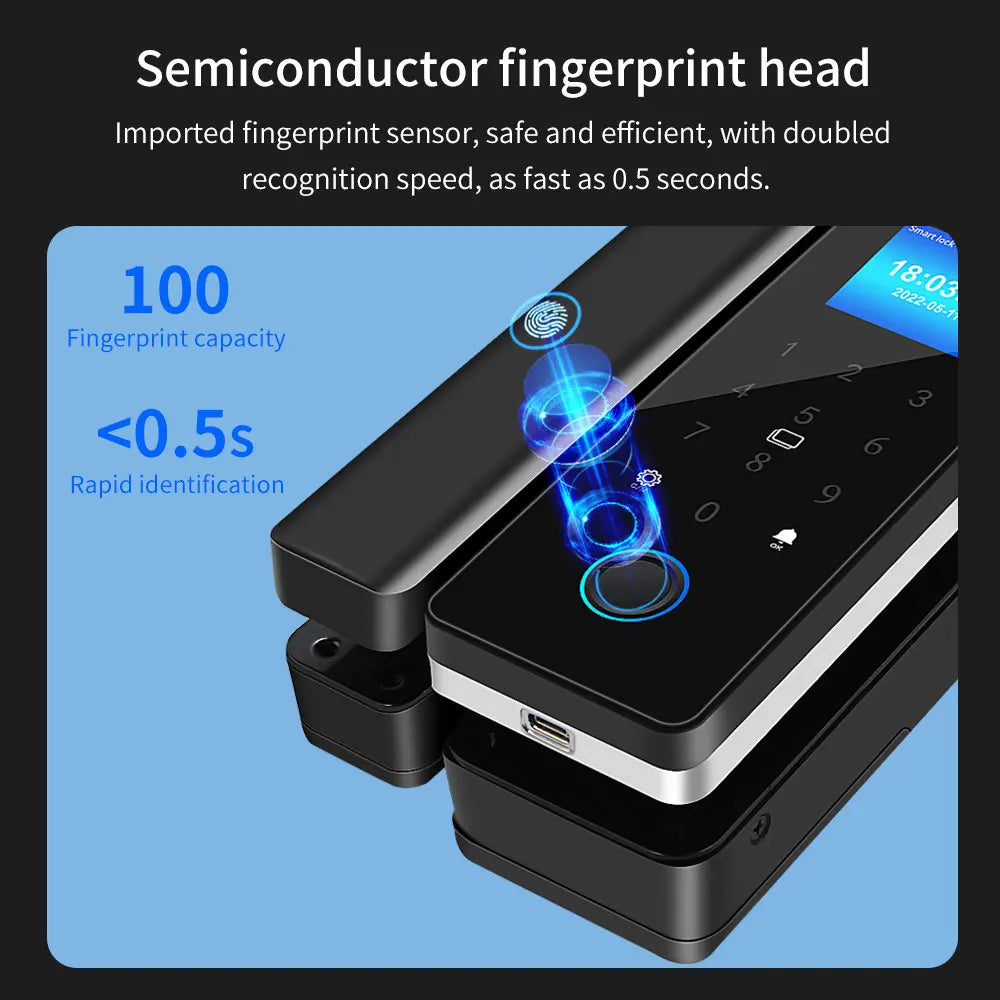 IP54 Waterproof Bluetooth Fingerprint Electronic Glass Door Lock Supports Remote Control and Tuya App Smart Door Lock Vue
