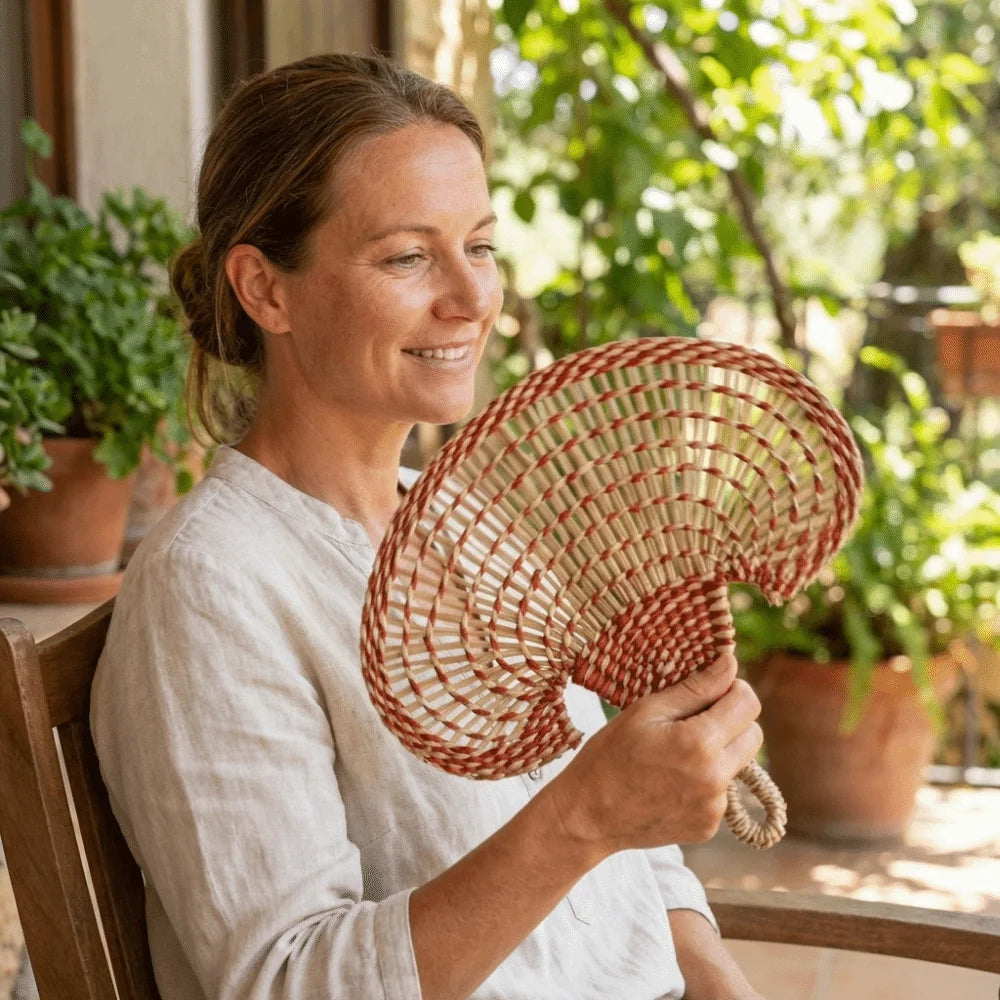 Colorful Hand-woven Straw Fan Bohemian Anti-Mosquito Hand Braided Fan Lightweight Large Cattail Fan Home Decoration Vue