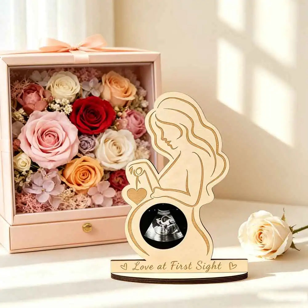 vvocci Pregnant Mother Ultrasound Baby Photo Frame Wood Infant Sonogram Frame Souvenir Ornament Gift To Expectant Mother Vue