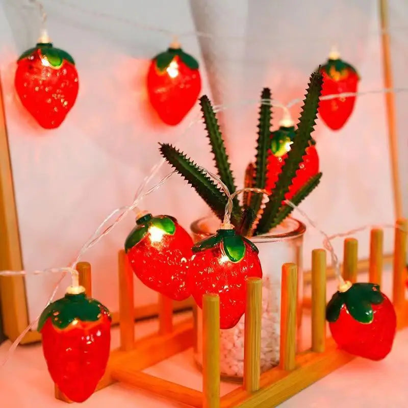 Strawberry Led String Lights Room Decor Indoor New Year Atmosphere Christmas Decoration Battery Lights Party Waterproof 090 Vue