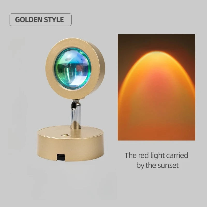 LED Rechargeable Magnetic Sunset Projection Wall Light No Wiring No Punching Hole Rotatable Touch Dimming Sunset Ambient Light Vue Golden