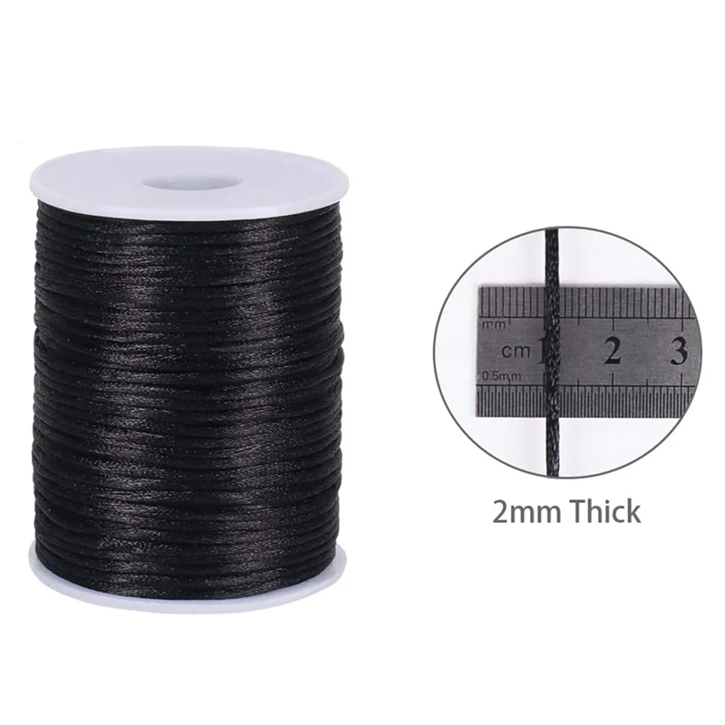 ABKW-2X Satin Rattail Polyester Cord,295 Feet 2Mm Black Beading String For Macrame Bracelets, Jewelry Making, Arts And Crafts Vue