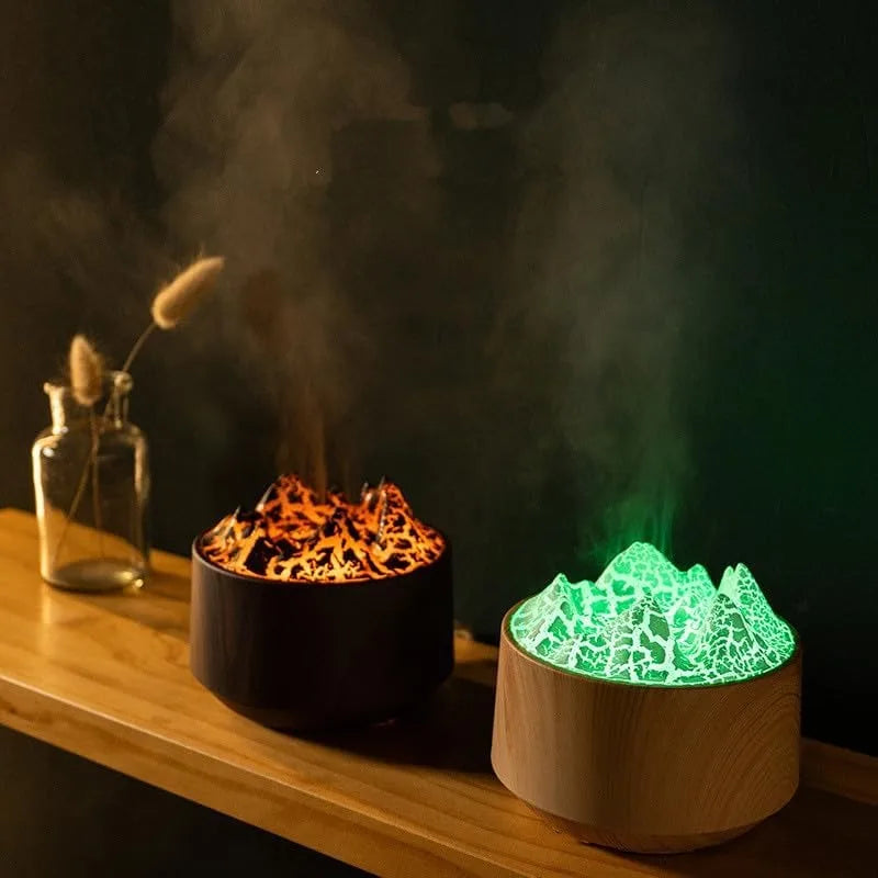 Volcano Flame Aroma Low Noise USB Diffuser Essential Oil Diffuser Bonfire Humidifier with 7-Color Flame Light for Home Office Vue