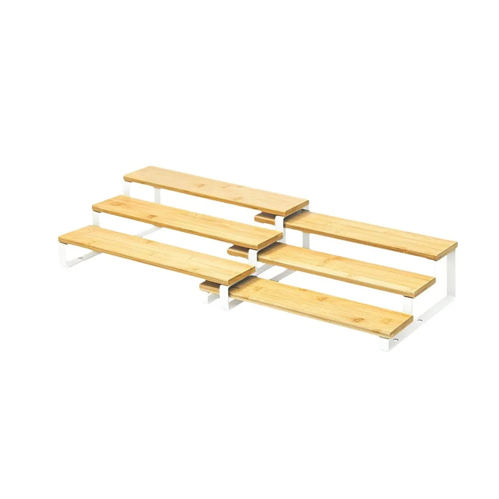 Bamboo 3 Tier Spice Rack Detachable Space Saving Spice Condiment Shelf Large Capacity Expandable Step Storage Rack Bathroom Vue White