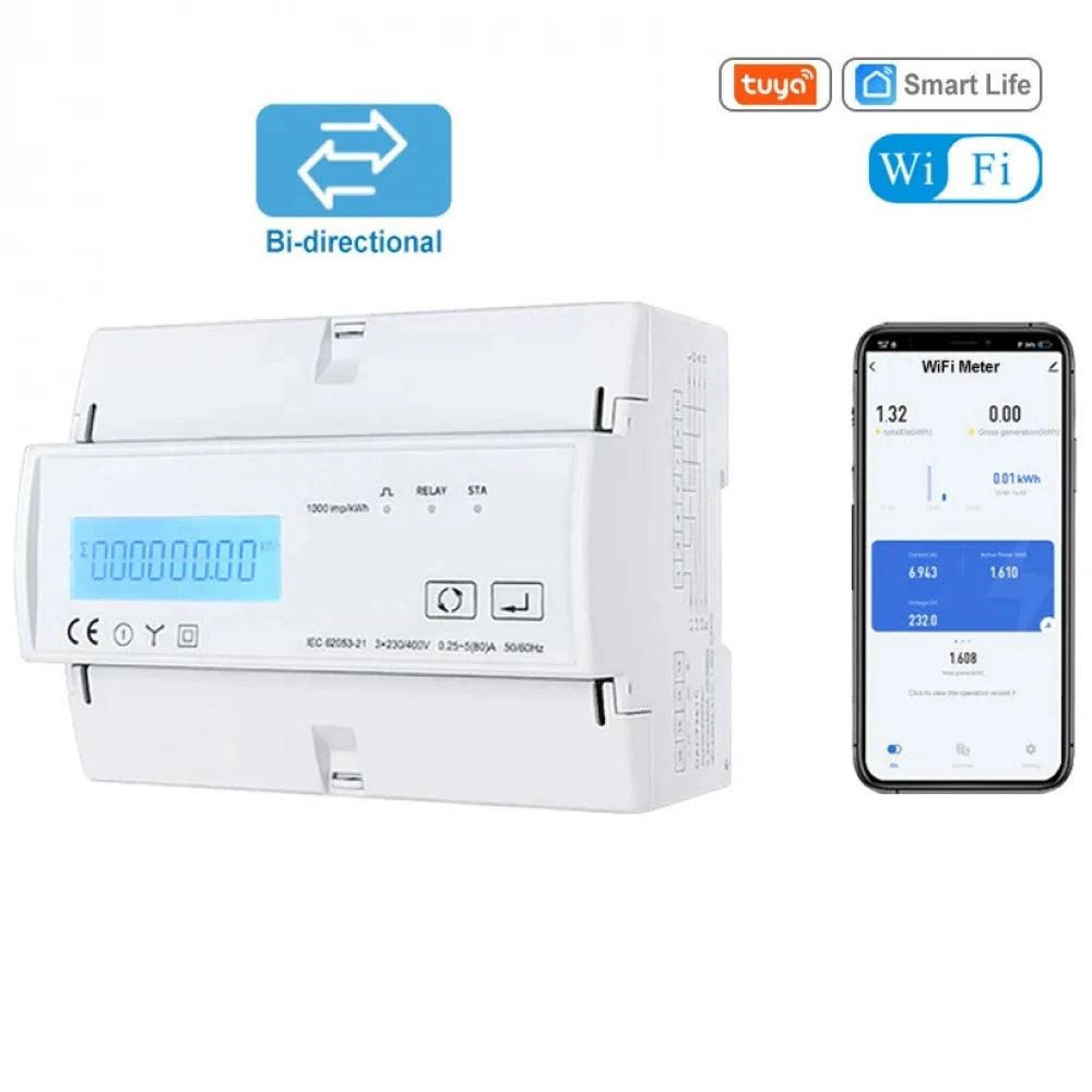Tuya WiFi/Zigbee 3 Phase Bi Direction Multi-tariff Energy Meter App Power Monitor Remote Control Energy Meter Support Modbus RTU Vue