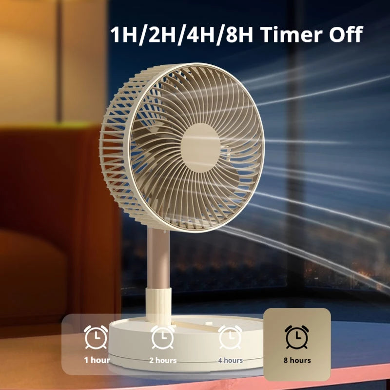 USB Foldable Portable Fan 4 Speeds Timing Battery Operated Mini Floor