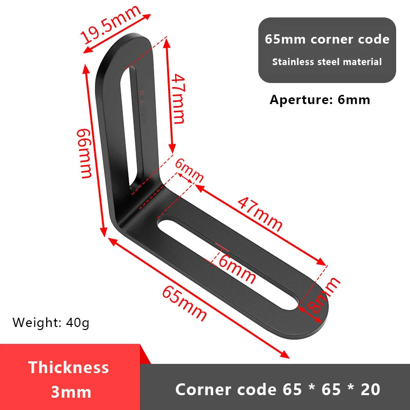 1PCS L-shaped Stainless Steel Adjustable Angle Code Long Hole Activity 90 ° Right Angle Furniture Fixer Shelf Bracket Connector Vue 4 Black