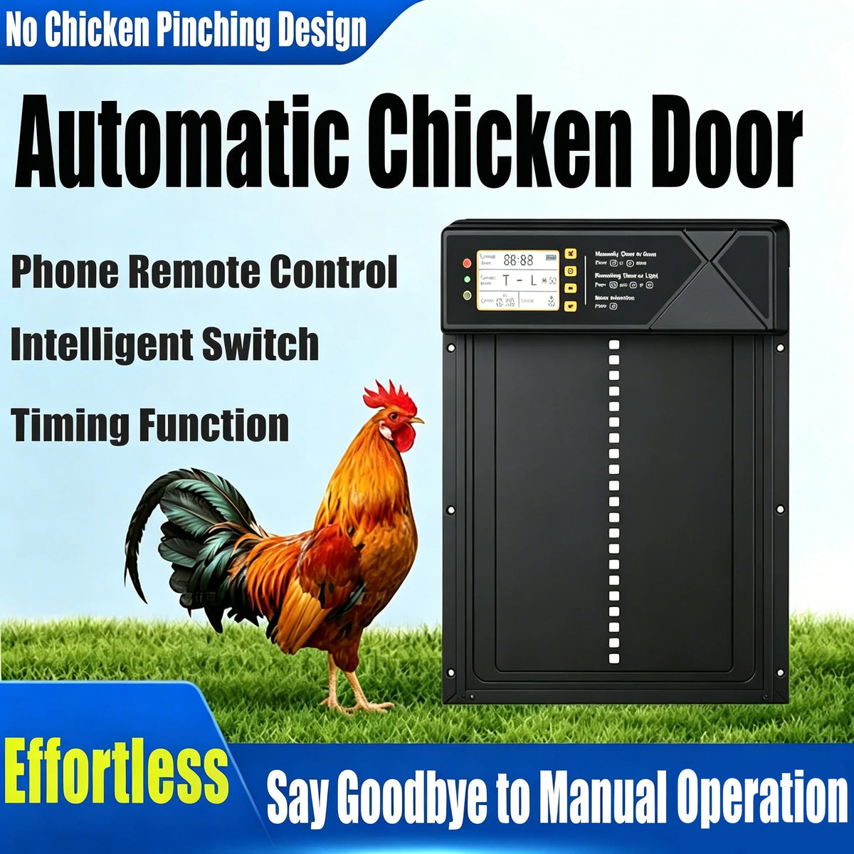 Solar Automatic Chicken Door with Timer,Phone Remote Control Auto Open Close Chicken Coop Door Poultry House Door Vue black