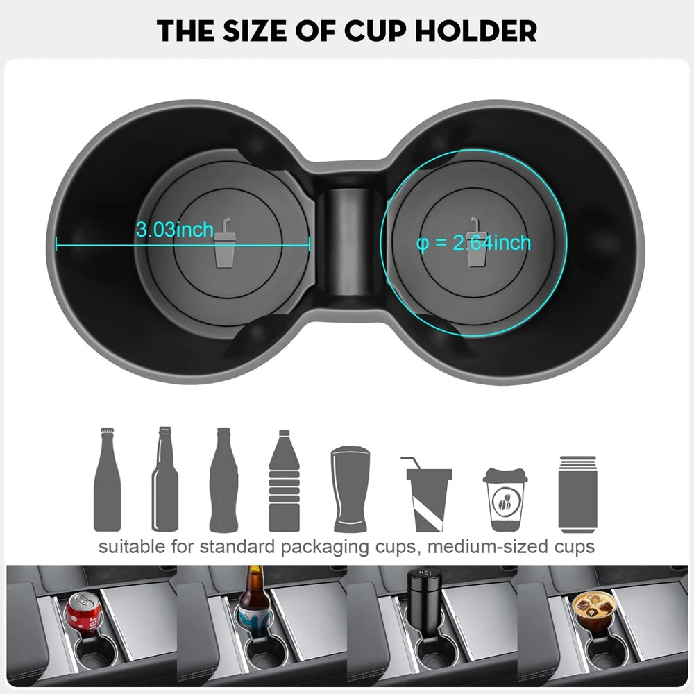 For Tesla Model Y Juniper 2025 Model 3 Highland Water Cup Holder Insert Center Console Organizer TPE Storage Box Car Accessories Vue
