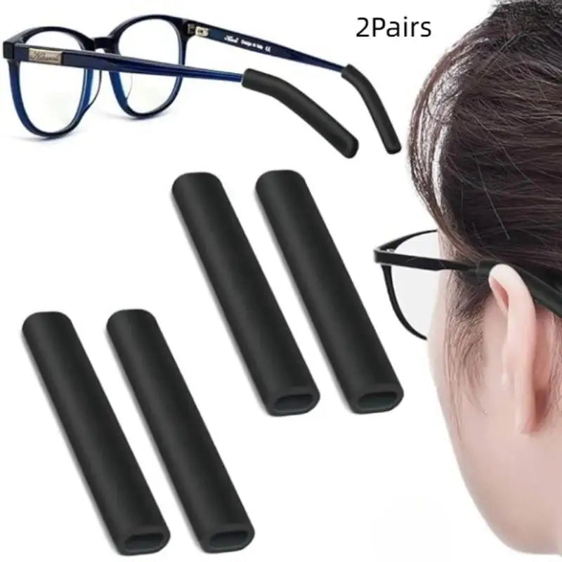 2 Pairs Silicone Anti-Slip Holder Glasses Anti-slip Cover Ear Hook For Sunglasses Eyeglass Leg Temple Tips Black White Brown Vue Black