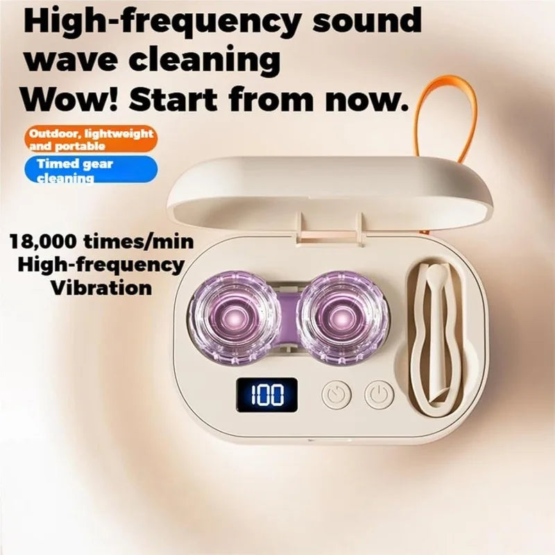 Portable Rechargeable Ultrasonic Contact Lens Cleaner Case Compact Deep Cleaning Device Machine for Travel Office Vue