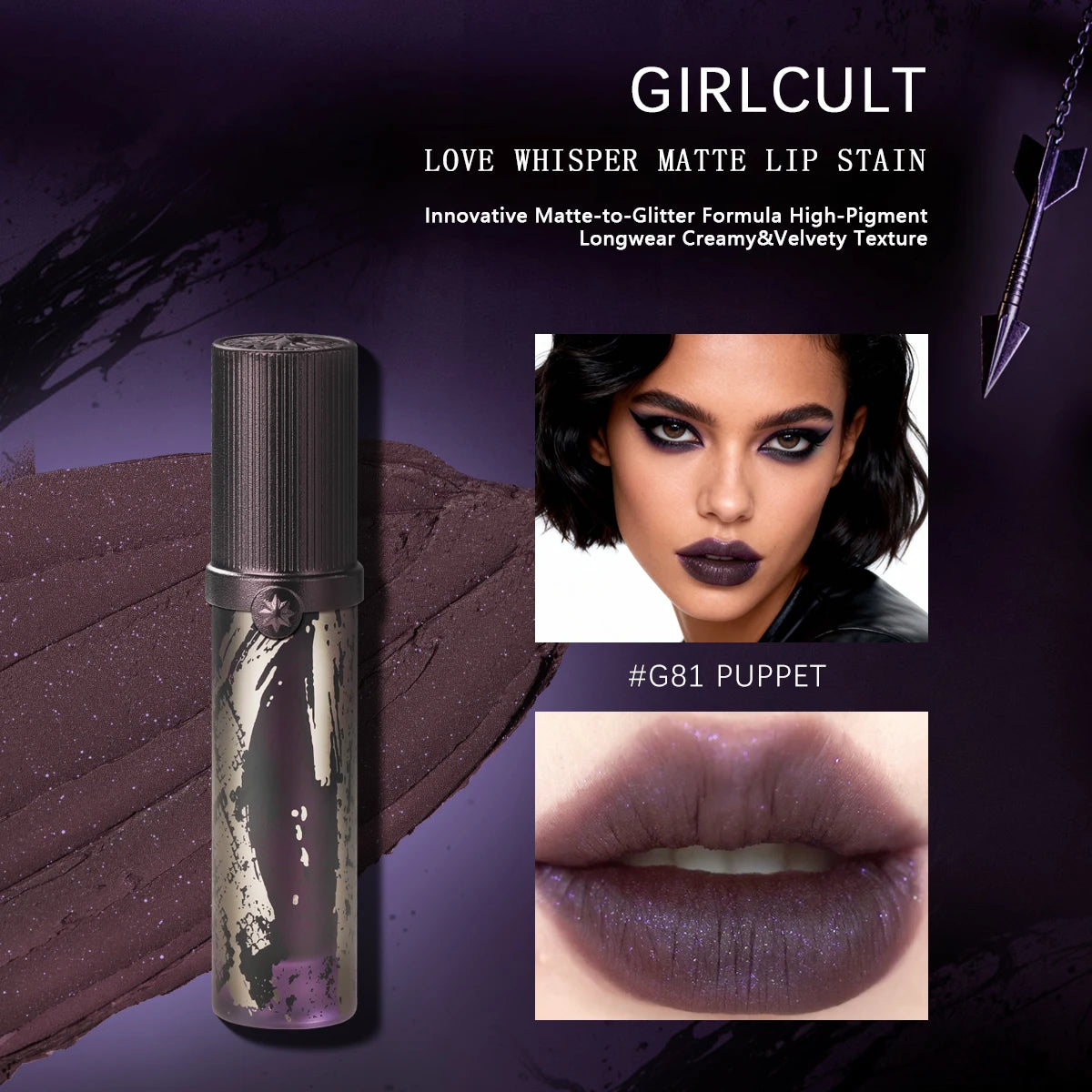 Girlcult Love Whisper Matte Lip Stain(M72-G81),Highly Pigmented&Long-Lasting,Jianghu (Martial Arts Romance) Theme,Luxury Makeup Vue G81 Puppet