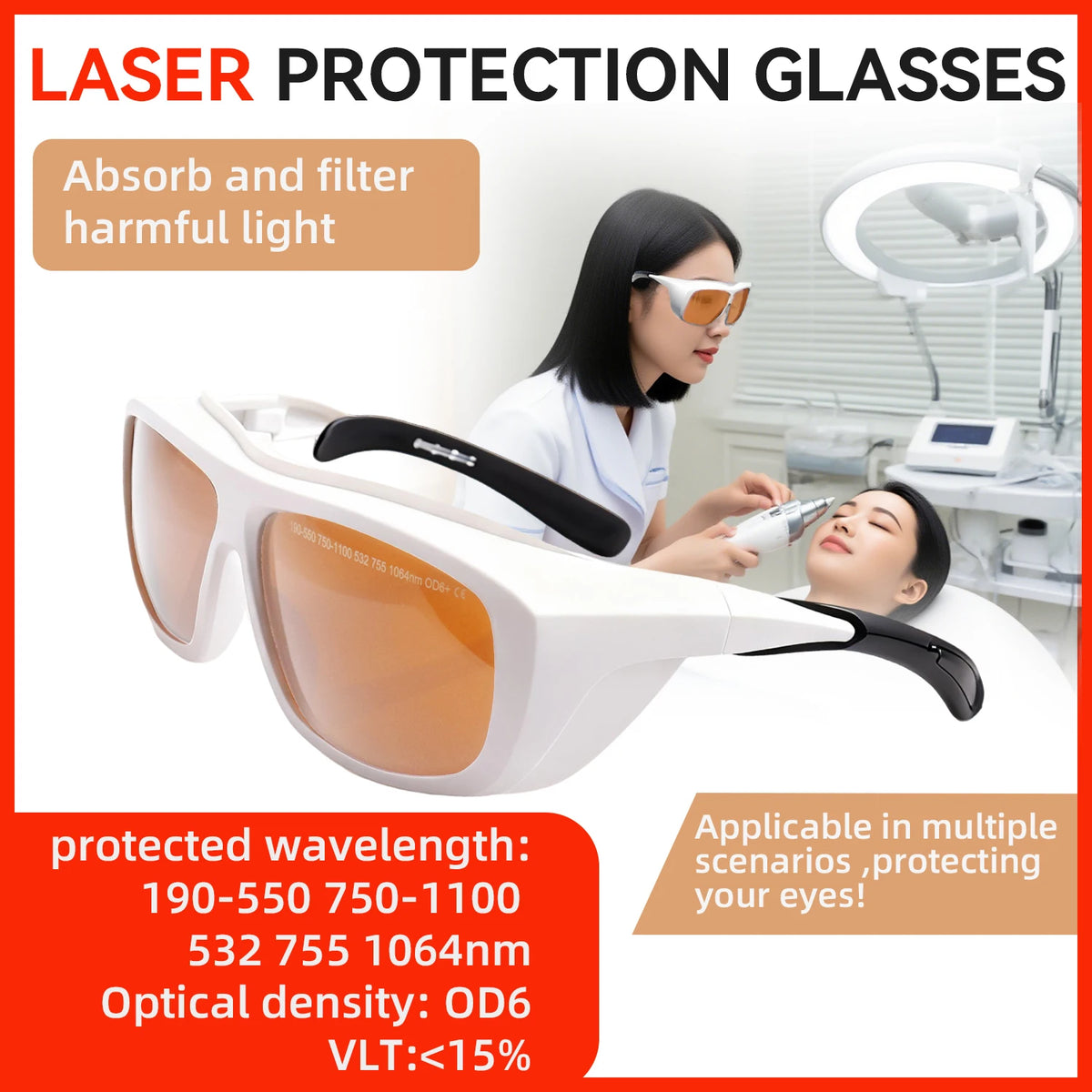 Laser Glasses CE EN207 Certified OD6+ 750-2000nm Anti-Scratch PC Lenses for Fiber Laser Welding Equipment Laser Safety Goggles Vue