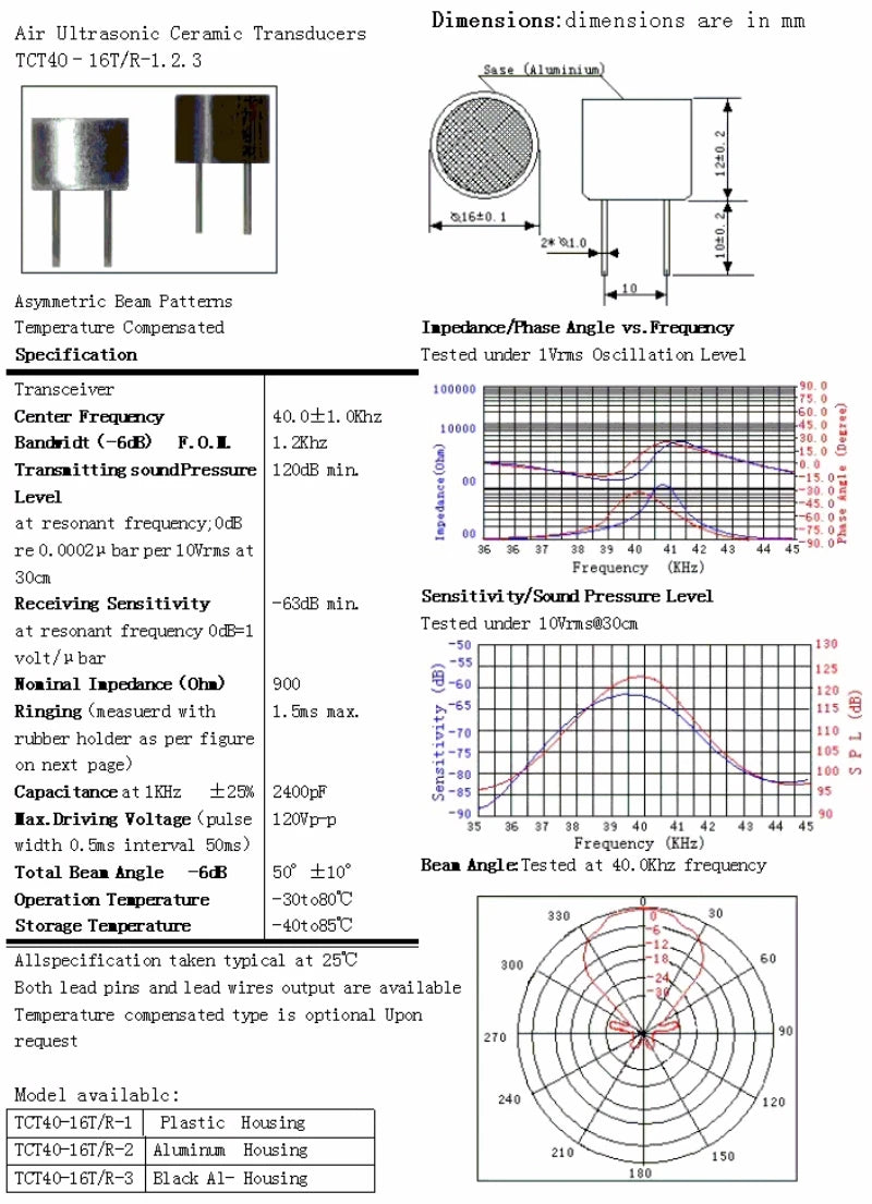 5 10PCS 16mm 10mm 40KHZ RT integrated waterproof Ultrasonic Sensors Integrated TransceiverT TCT40-16 Probe Vue