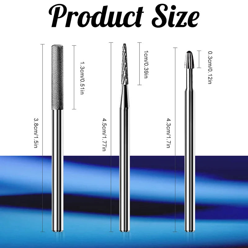 3PCS Tungsten Carbide Nail Drill Bits, Nail Buffer Trimmer, Cuticle Remover Under Nail Cleaner Manicure Tools Vue