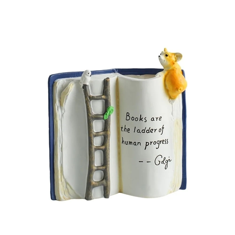 Creative Cartoon Puppy Bird Ladder Planter Compact Adorable Book-Shaped Planter Polyresin Decorative Tabletop Planter Study Vue Blue