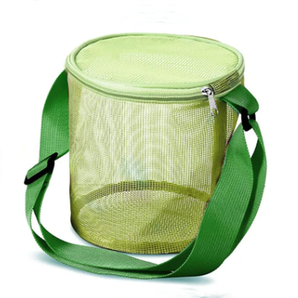 Children's mesh shell storage bag beach three-dimensional round sand bucket toy collection bag with Adjustable Carrying Straps Vue