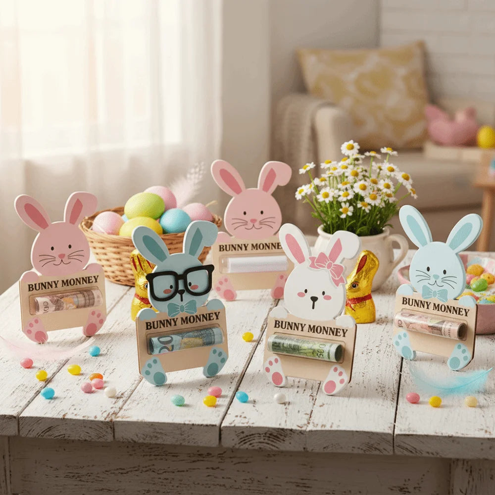 6PCS/SET Cute Cartoon Easter Cash Holder Funny Portable Bunny Banknote Card Decorative Gift Card Holder Holiday Party Vue