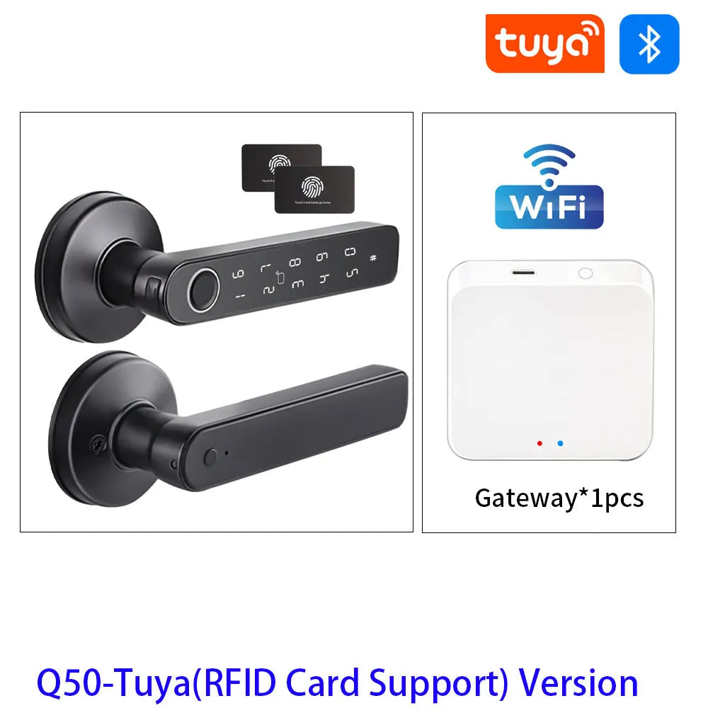 M5 Tuya BLE Fingerprint Door Lock Smart Digital Electronic Lock with Password/Key/IC Card(Optional)/ Smartlife/ Tuya APP Unlock Vue Q50-tuya-RFID-M1