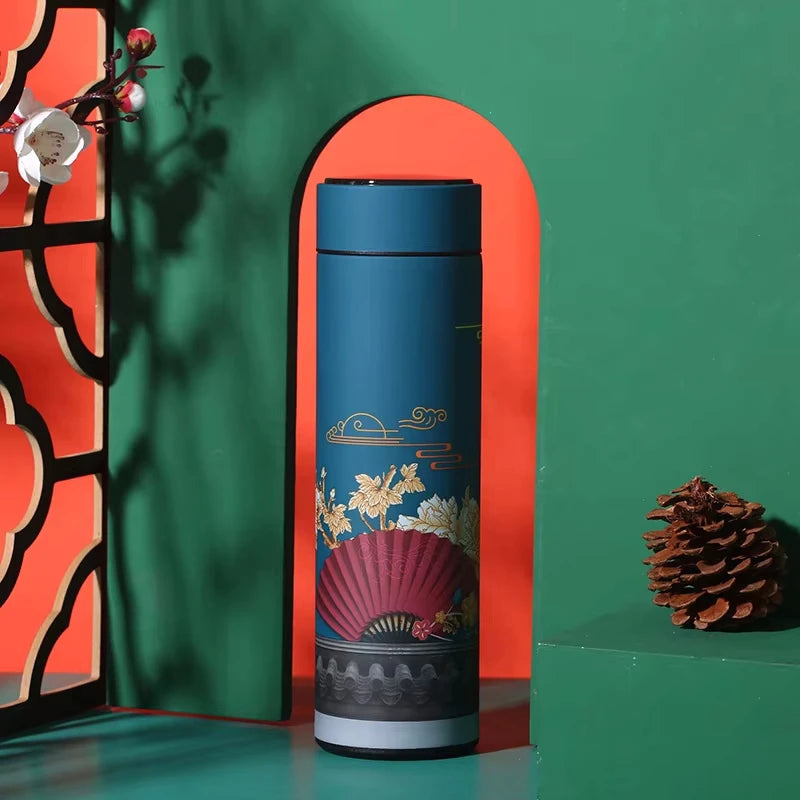 Chinese Style Vacuum Flask With Temperature Display Retro Smart Insulated Water Bottles 304 Stainless Steel Thermal Cu Travel Vue green2 401-500ml