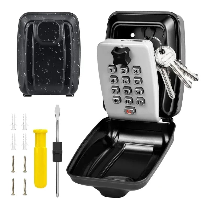 Password Combination Key Lock Box Storage Key Wall Mounted Outdoor Waterproof 12 Digit Security Key Safe Secret Organizer Box Vue Gray-Nail wall