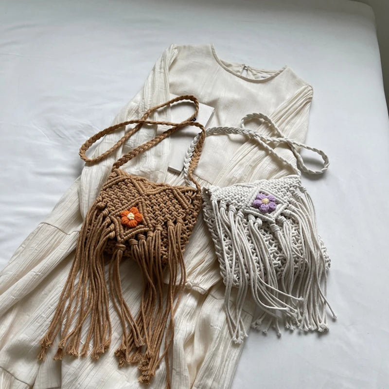 Summer Bags Women Handmade Tassel Beach Woven Handbags Vacation