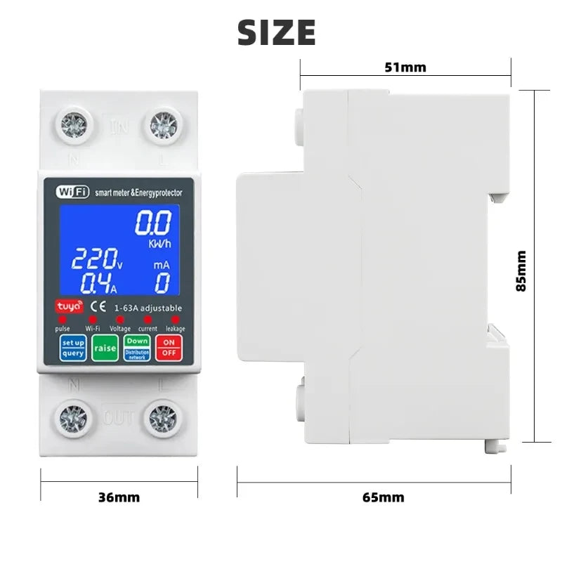 63A Smart Life PV Smart Circuit Breaker Tuya Voltage Relay 230V Wifi Current Leakage Protection MCB Automatic Switch Vue