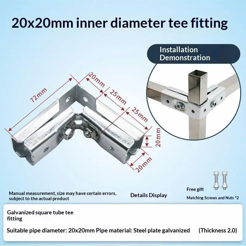 20x20/25x25mm Square Pipe Elbow Fixed Buckle Non Welding Joint Pipe Connector Fitting Bracket Vue A2