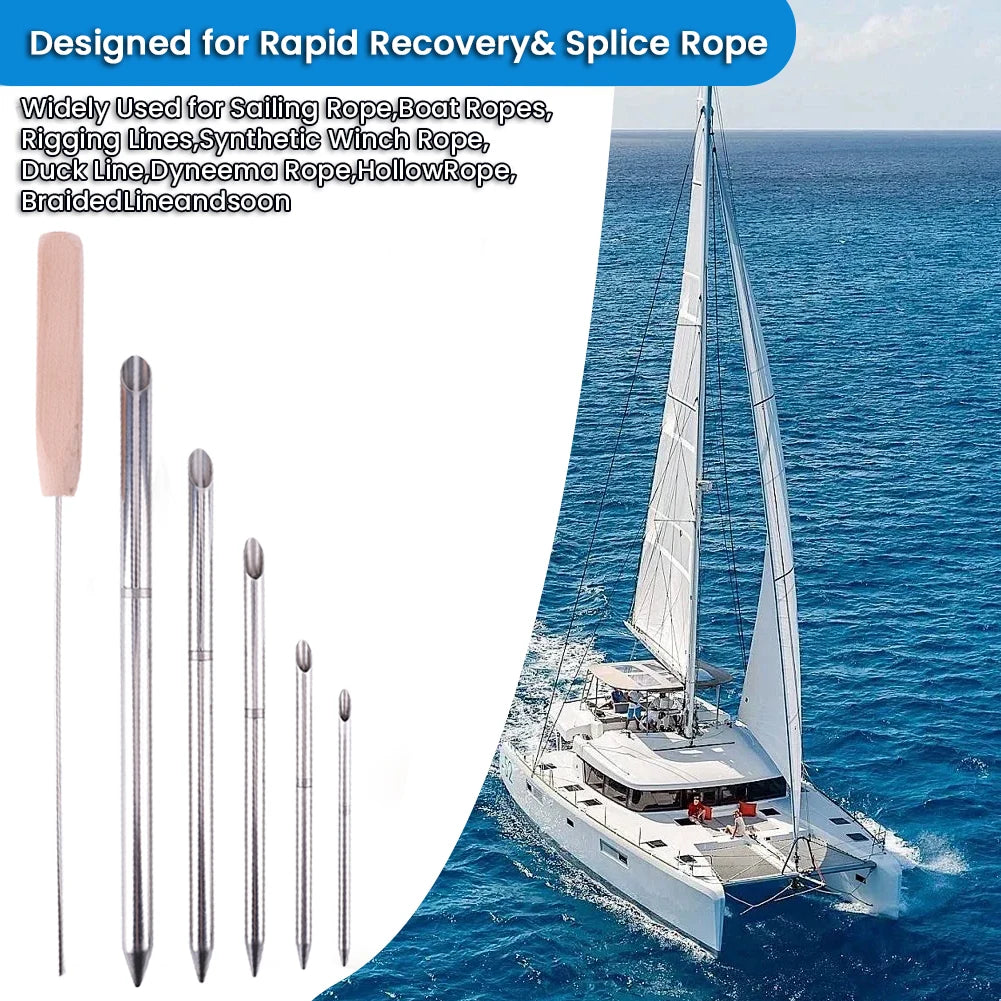 6-Piece Stainless Steel Rope Splicing Tool Kit Smooth Surface 0.24-0.59in Needles+Pusher for Boat/Paracord/Climbing Rope DIY Vue