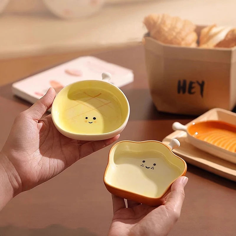 Home Creative Plate Ceramic Seasoning Plate Dipping Plate Ceramic Bread Plate Cute Croissant Pattern Dessert Plate Vue