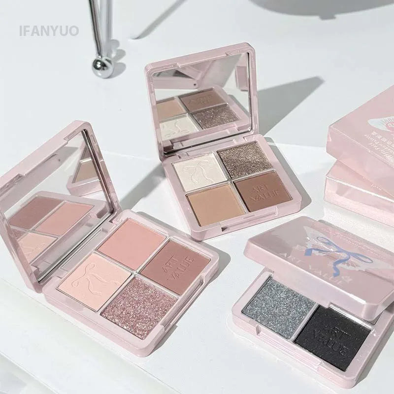 4 Colors Low Saturation Grey Pink Eyeshadow Makeup Pallete Matte Latte Brown Eye Shadow Palette Shimmer Shiny Eyeshadow Palette Vue