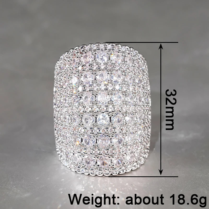 Huitan Wide CZ Ring for Women | Silver-Tone Wedding Band Fashion Ring Vue